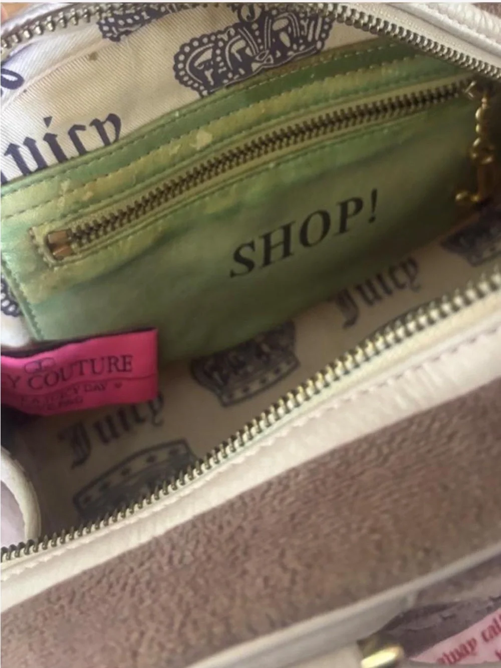 Vintage Juicy Couture pink + purple Bowler Bag with original duster